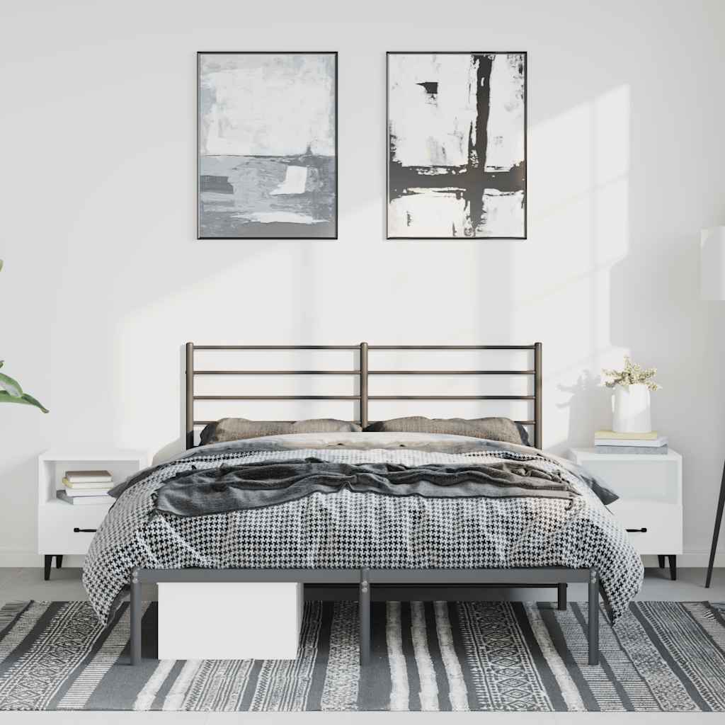 fekete fém ágykeret fejtámlával 150 x 200 cm