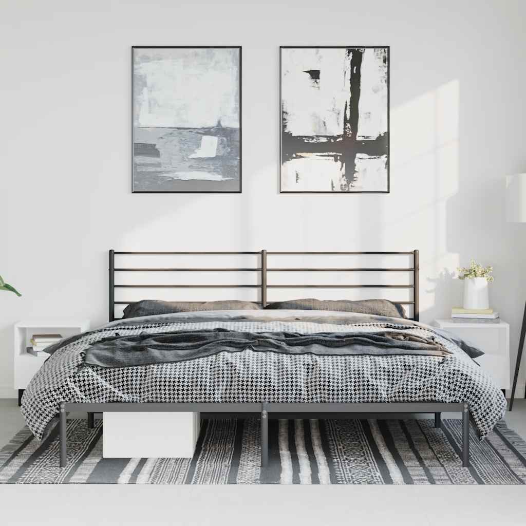 fekete fém ágykeret fejtámlával 183 x 213 cm