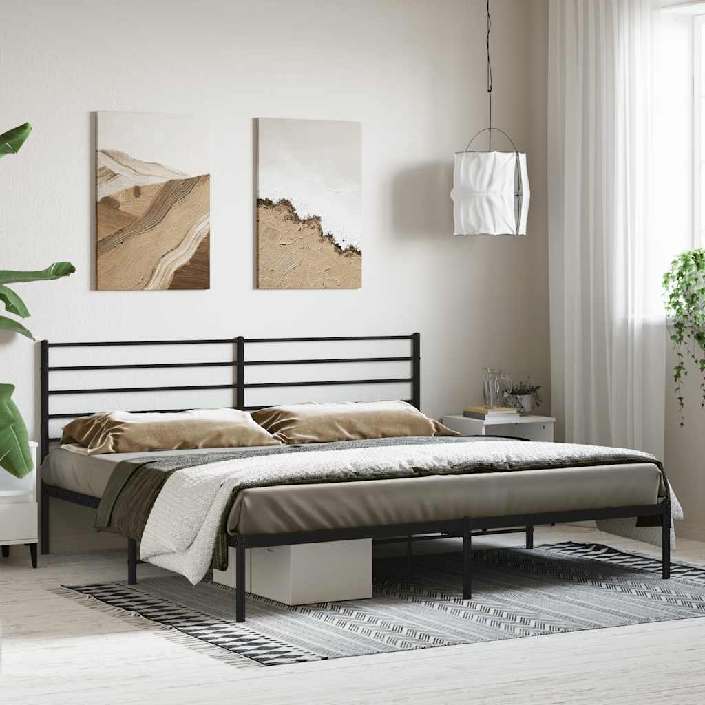 fekete fém ágykeret fejtámlával 200 x 200 cm