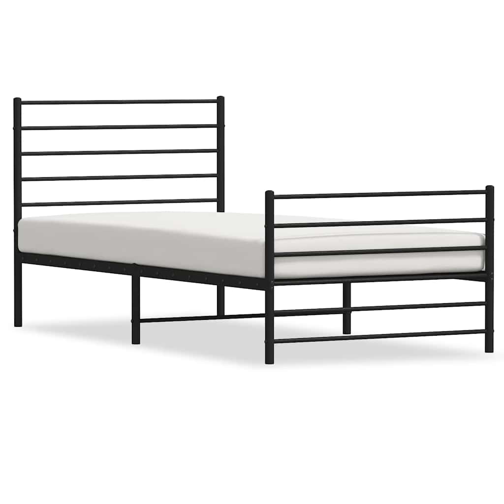 fekete fém ágykeret fej- és lábtámlával 80 x 200 cm