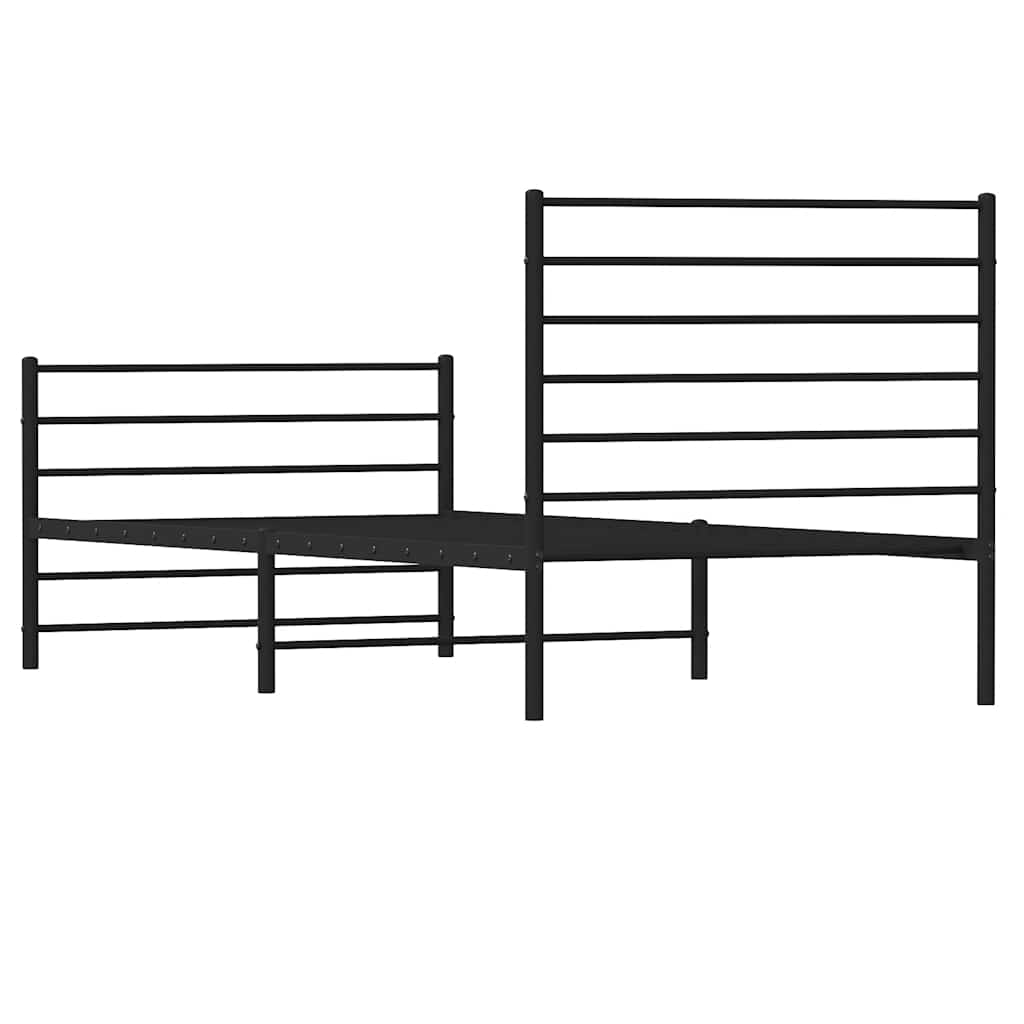 fekete fém ágykeret fej- és lábtámlával 90 x 190 cm