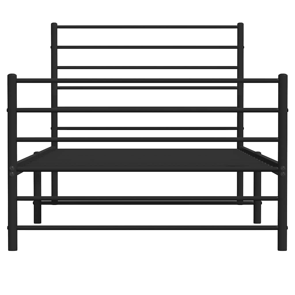 fekete fém ágykeret fej- és lábtámlával 90 x 200 cm
