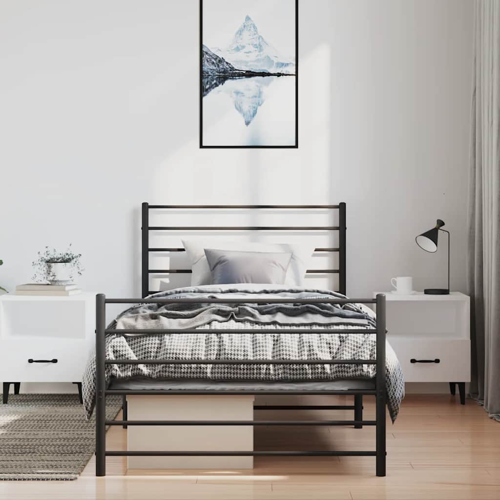 fekete fém ágykeret fej- és lábtámlával 100 x 190 cm