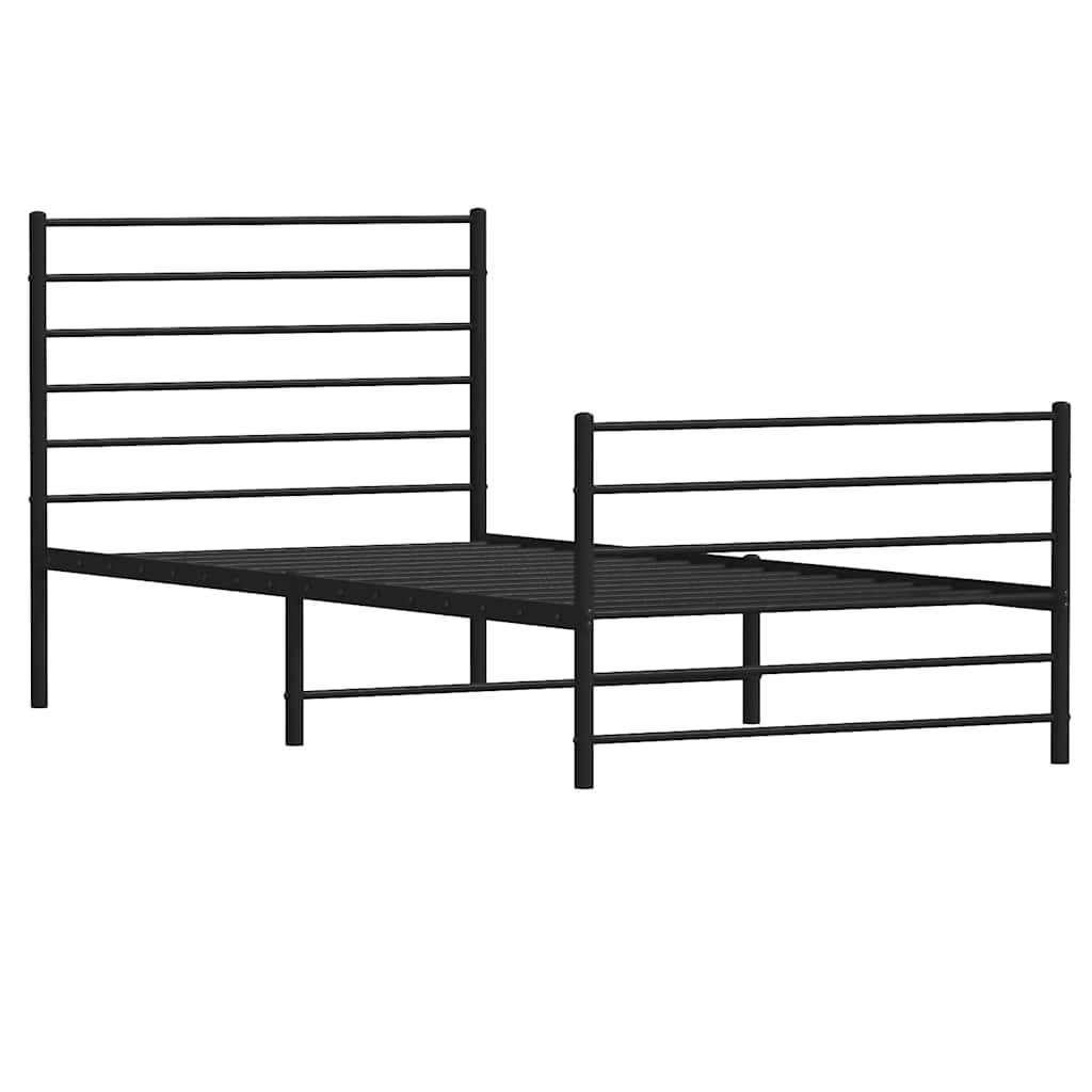 fekete fém ágykeret fej- és lábtámlával 107 x 203 cm