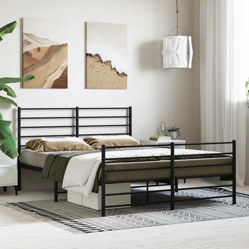 fekete fém ágykeret fej- és lábtámlával 120 x 200 cm