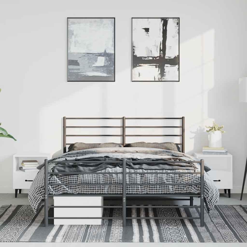 fekete fém ágykeret fej- és lábtámlával 135 x 190 cm