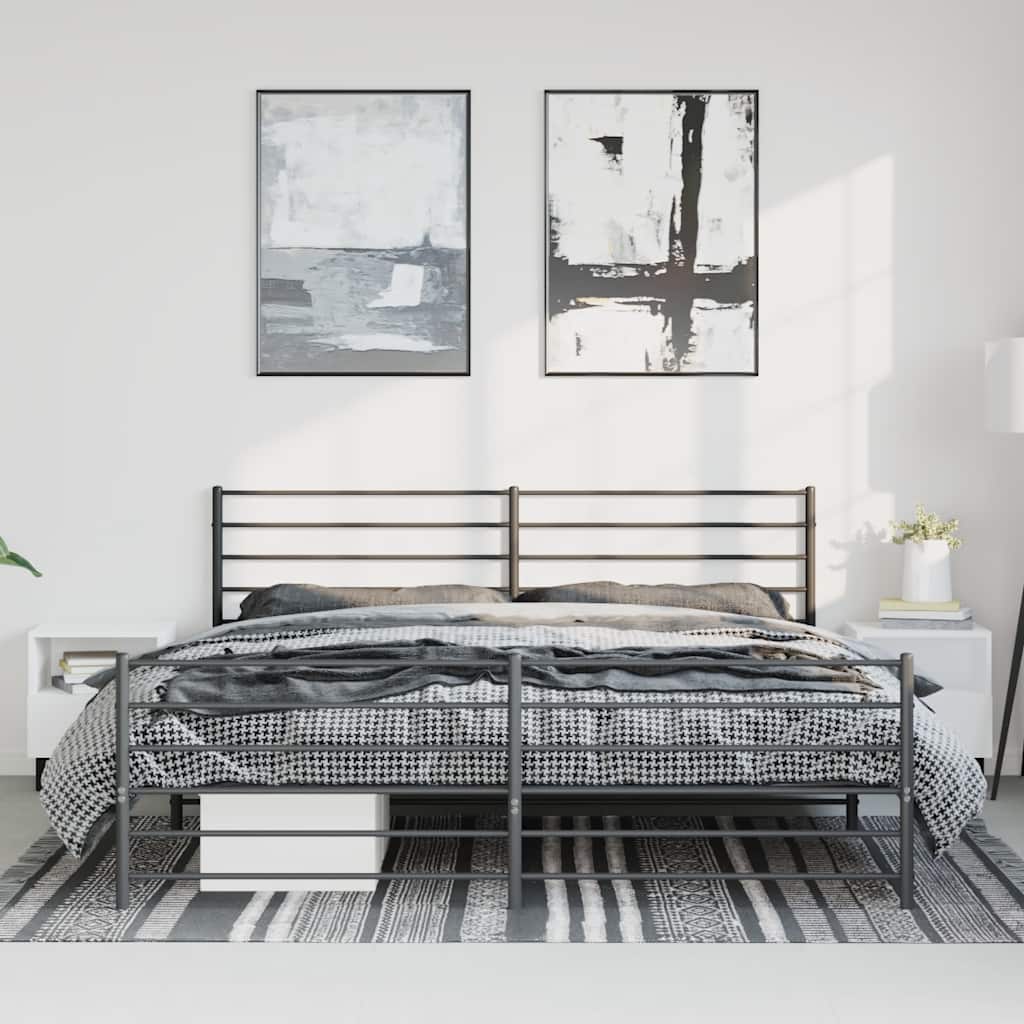 fekete fém ágykeret fej- és lábtámlával 183 x 213 cm