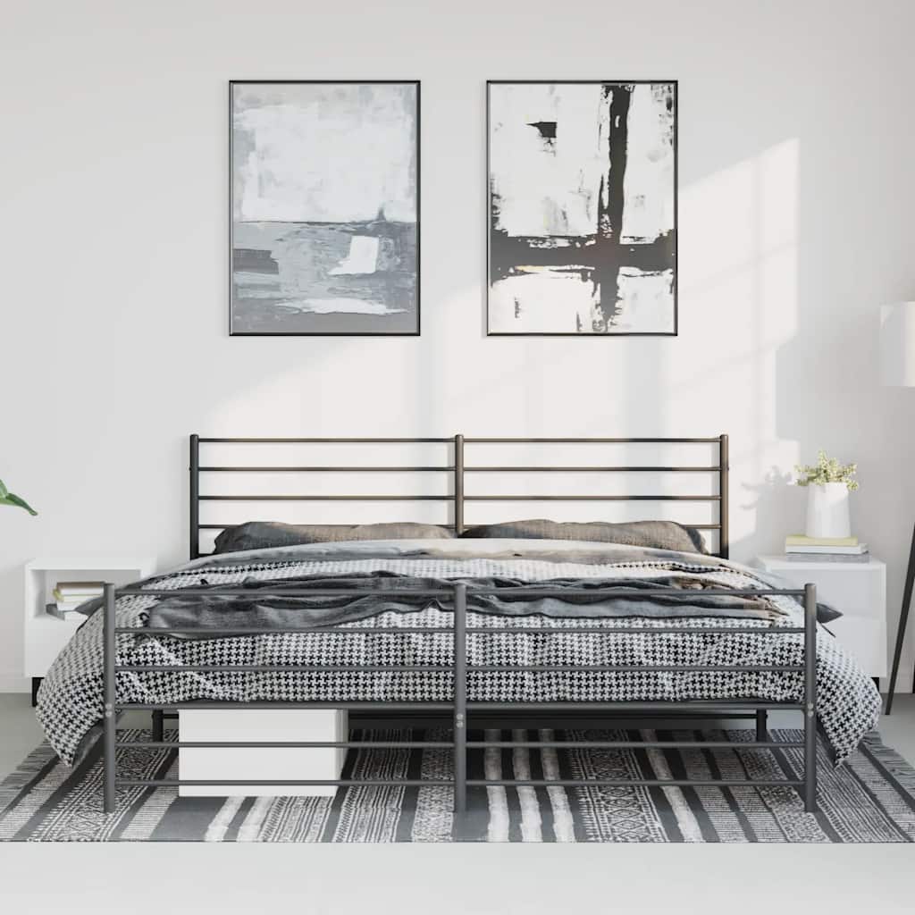 fekete fém ágykeret fej- és lábtámlával 193 x 203 cm