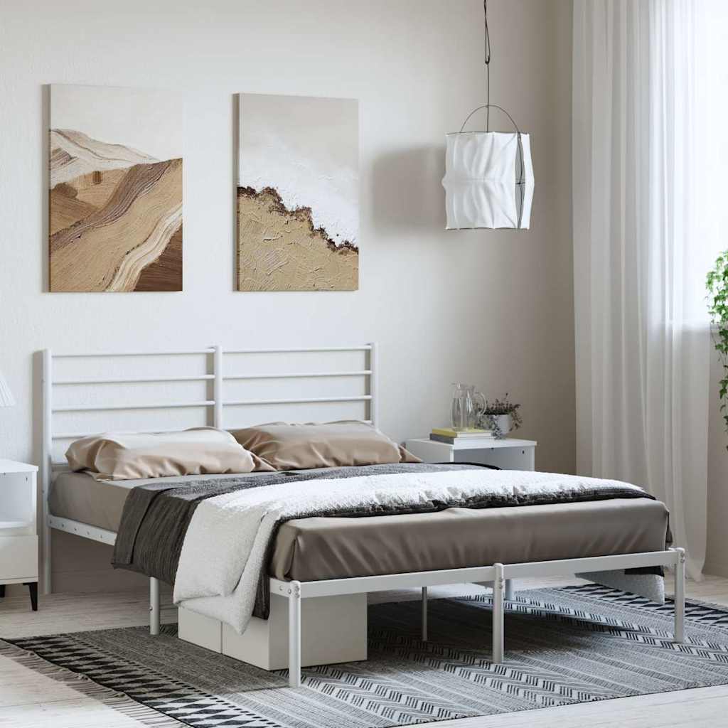 fehér fém ágykeret fejtámlával 150 x 200 cm
