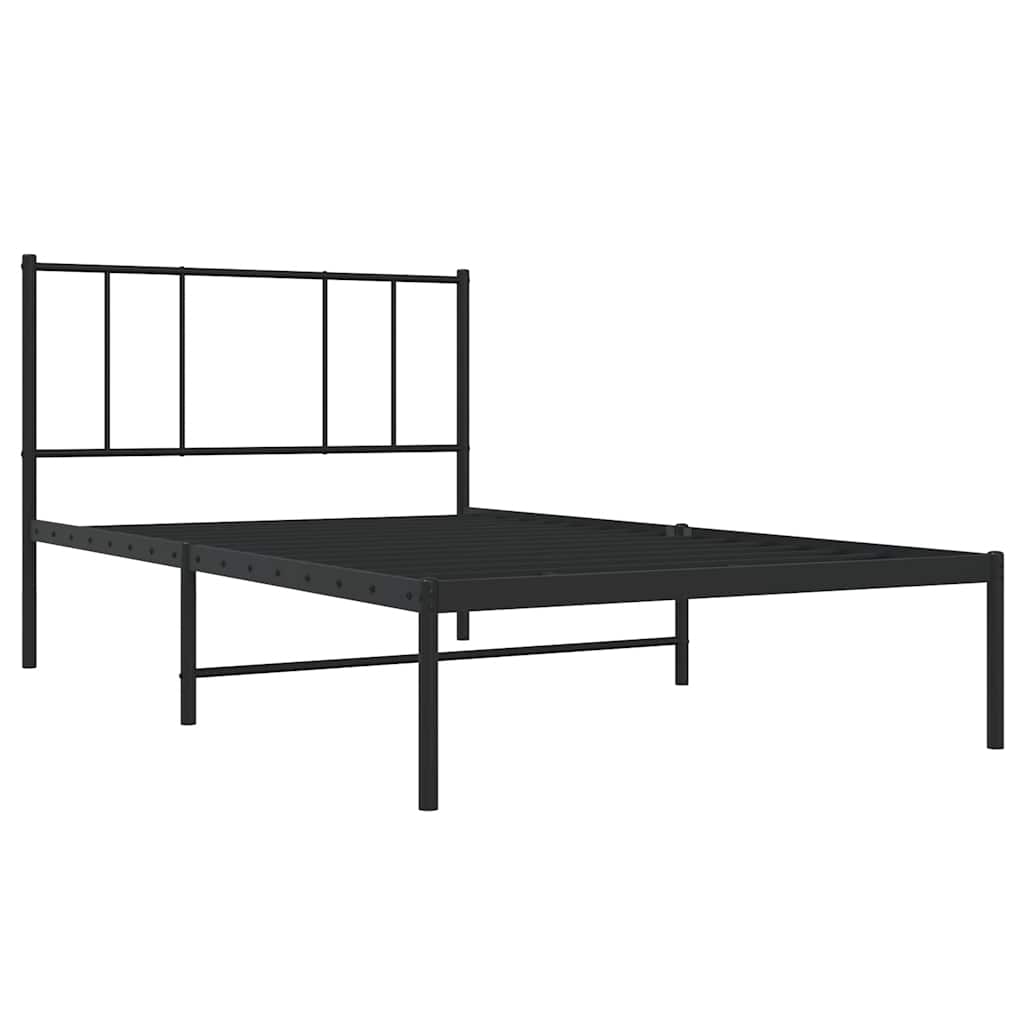 fekete fém ágykeret fejtámlával 75 x 190 cm