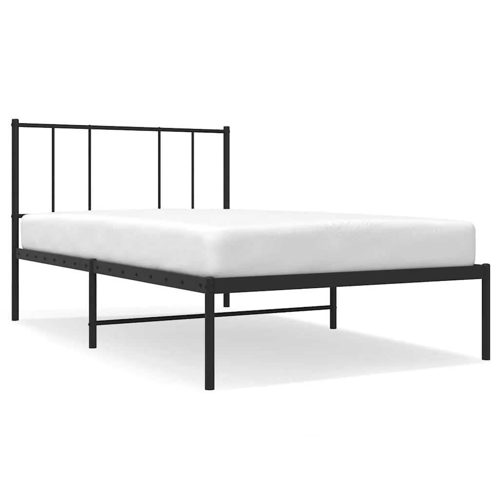 fekete fém ágykeret fejtámlával 90 x 190 cm