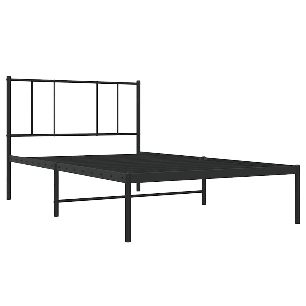 fekete fém ágykeret fejtámlával 90 x 190 cm