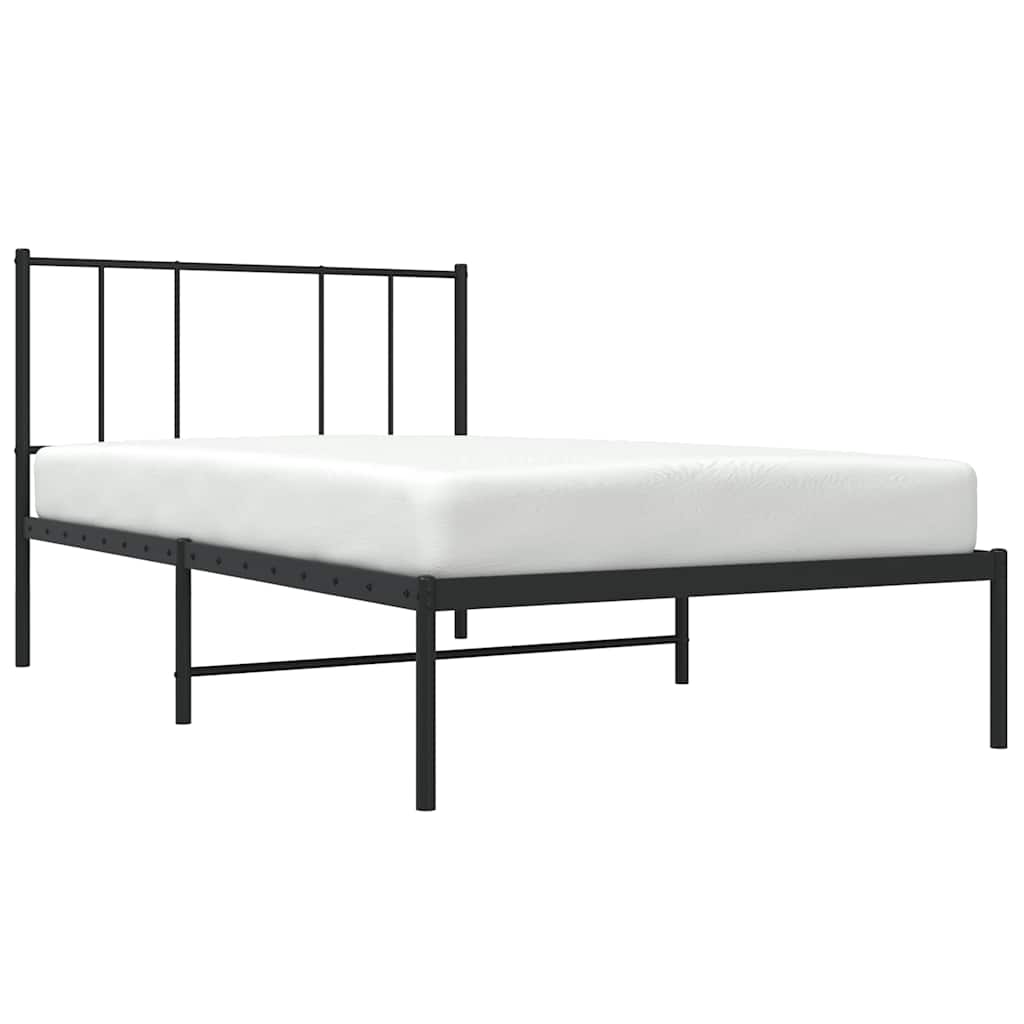 fekete fém ágykeret fejtámlával 90 x 190 cm