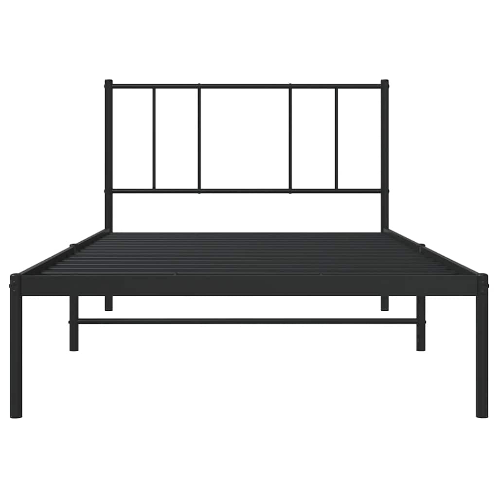fekete fém ágykeret fejtámlával 90 x 190 cm