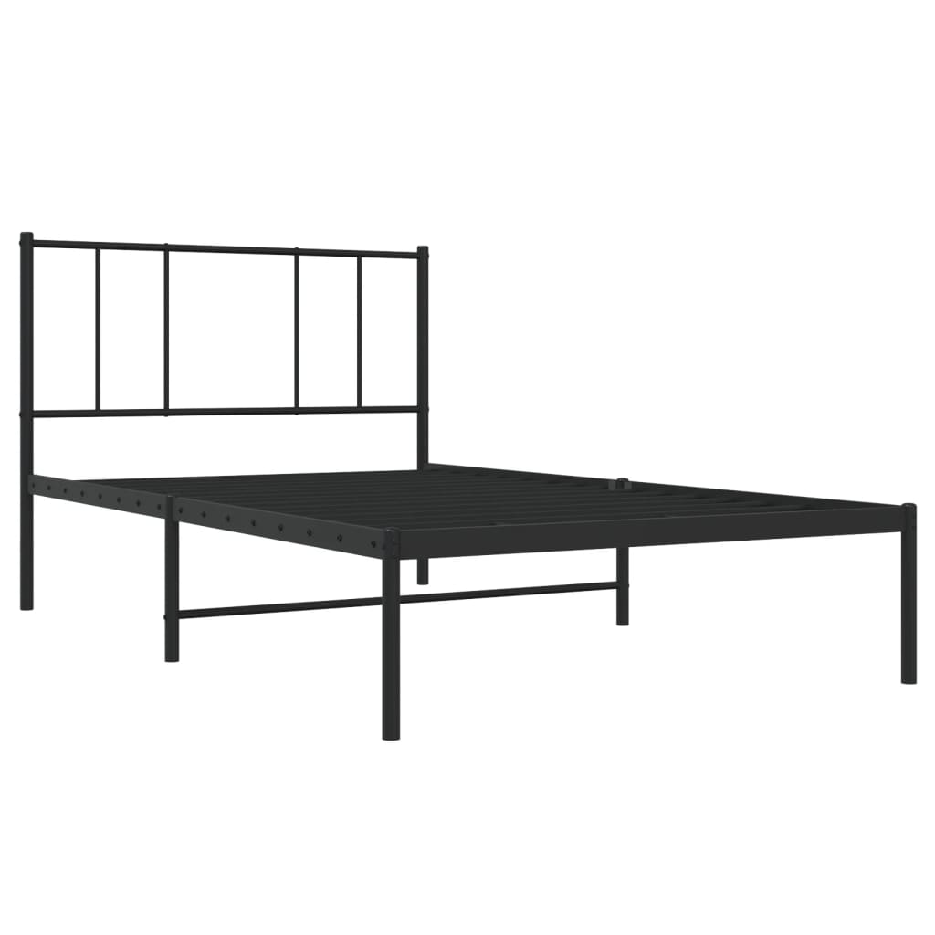fekete fém ágykeret fejtámlával 90 x 200 cm