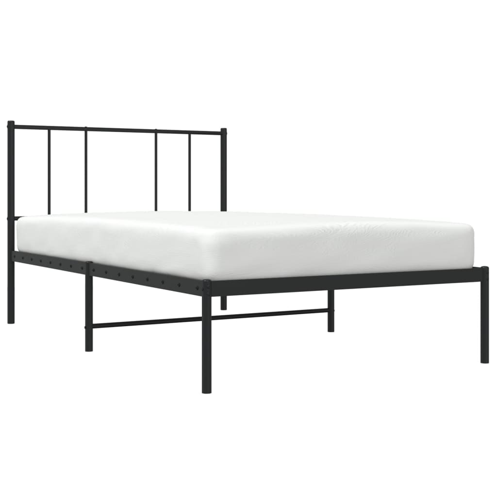 fekete fém ágykeret fejtámlával 90 x 200 cm