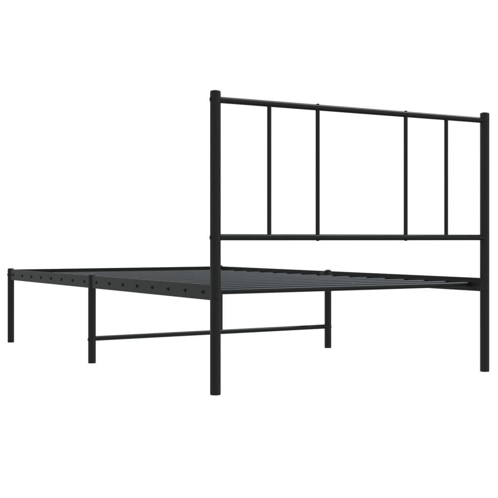 fekete fém ágykeret fejtámlával 90 x 200 cm
