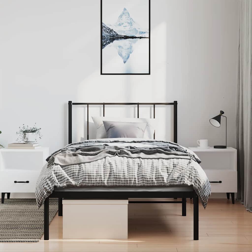 fekete fém ágykeret fejtámlával 100 x 190 cm