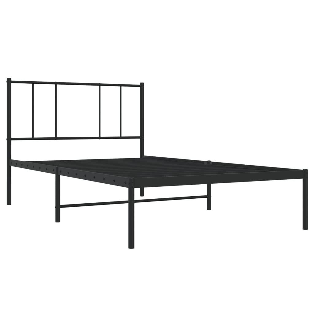 fekete fém ágykeret fejtámlával 100 x 200 cm