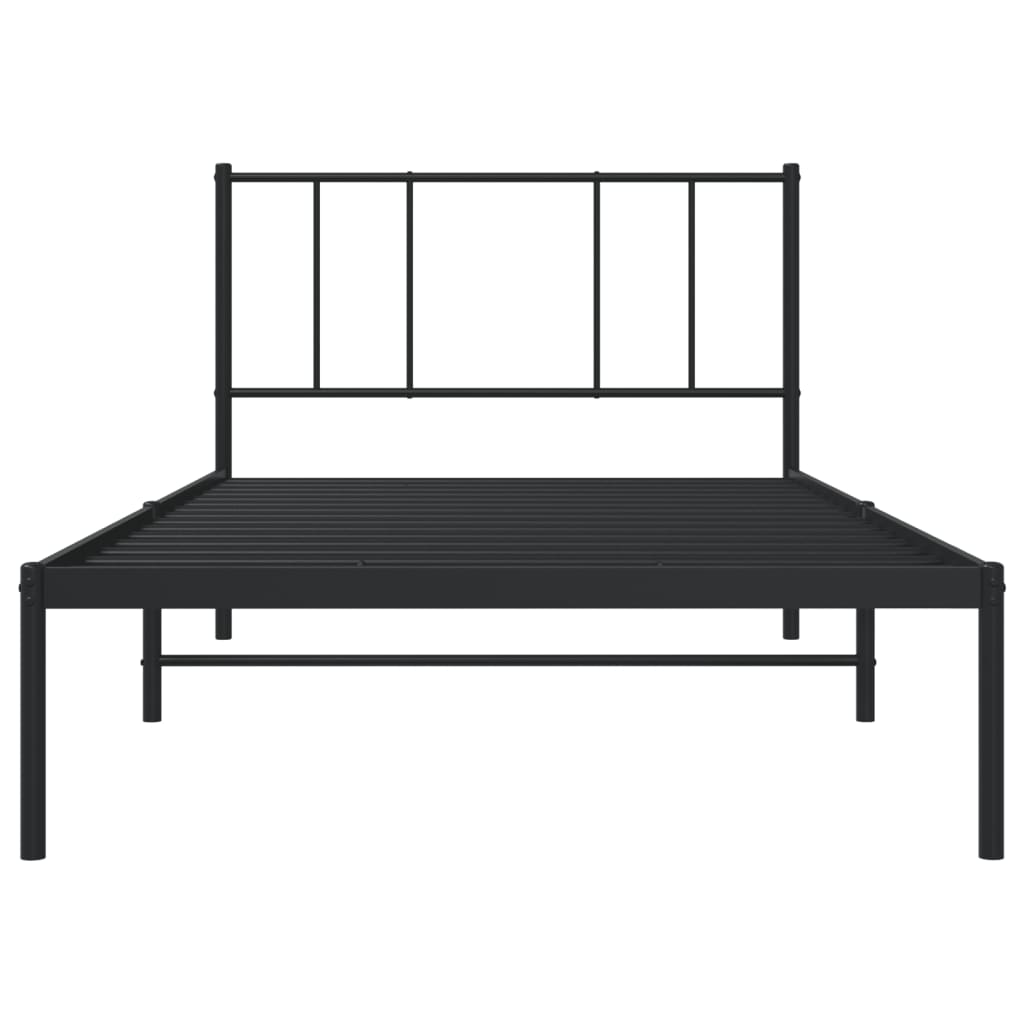 fekete fém ágykeret fejtámlával 100 x 200 cm