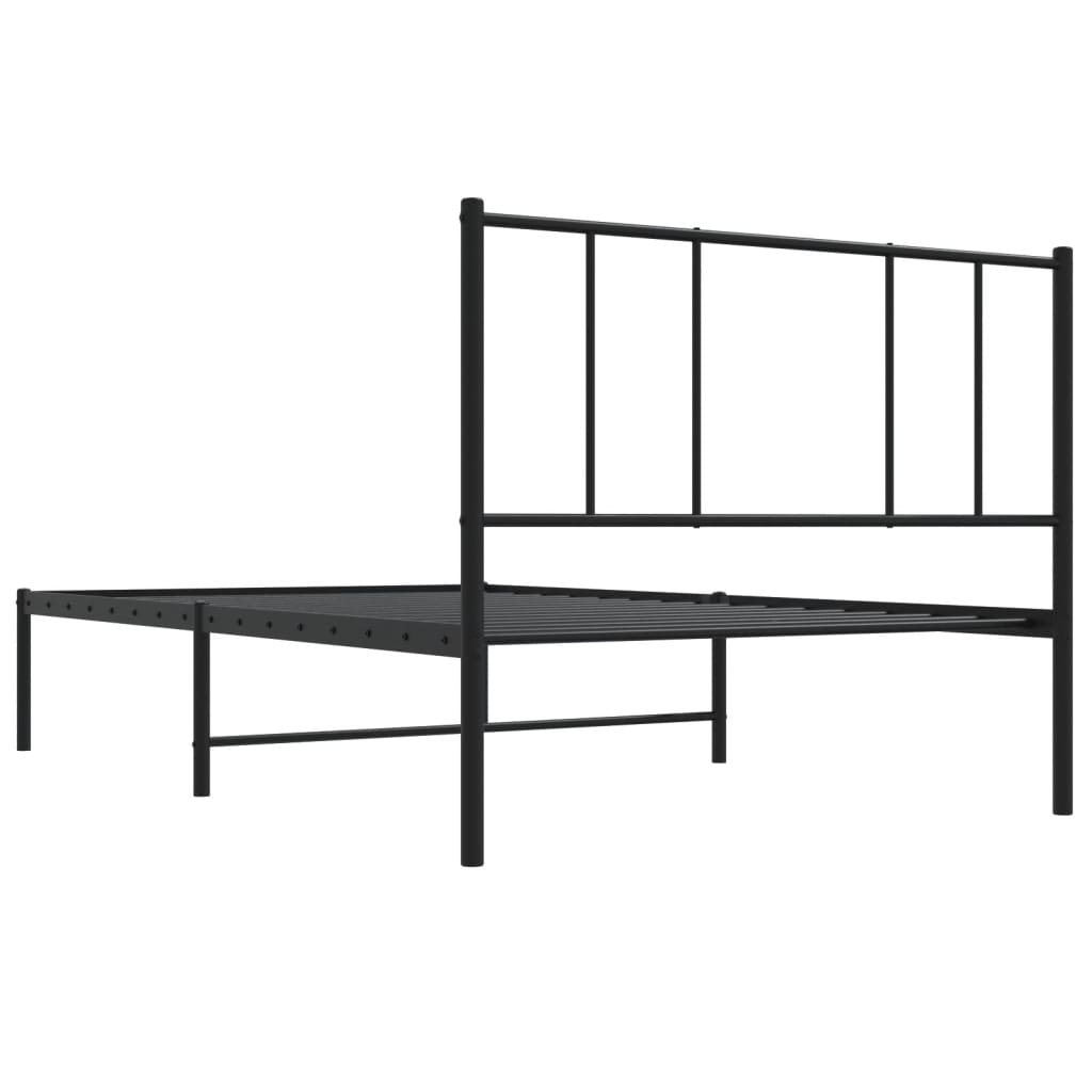 fekete fém ágykeret fejtámlával 100 x 200 cm