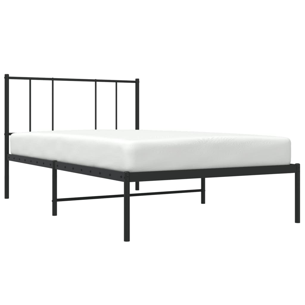 fekete fém ágykeret fejtámlával 107 x 203 cm