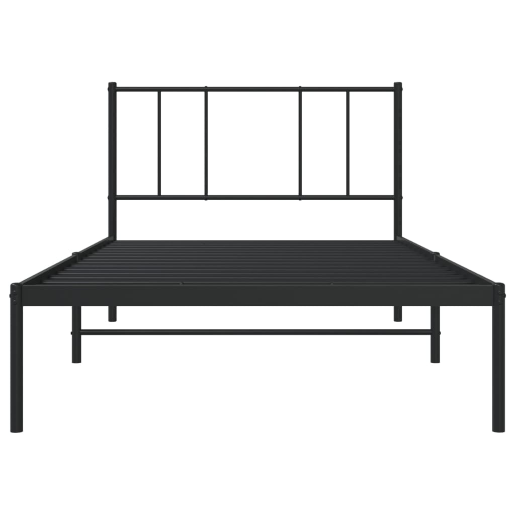 fekete fém ágykeret fejtámlával 107 x 203 cm