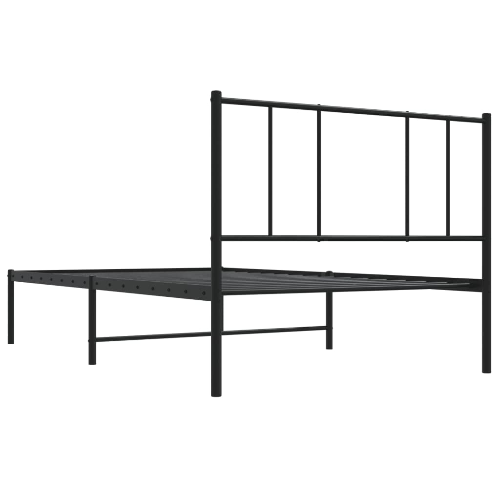 fekete fém ágykeret fejtámlával 107 x 203 cm