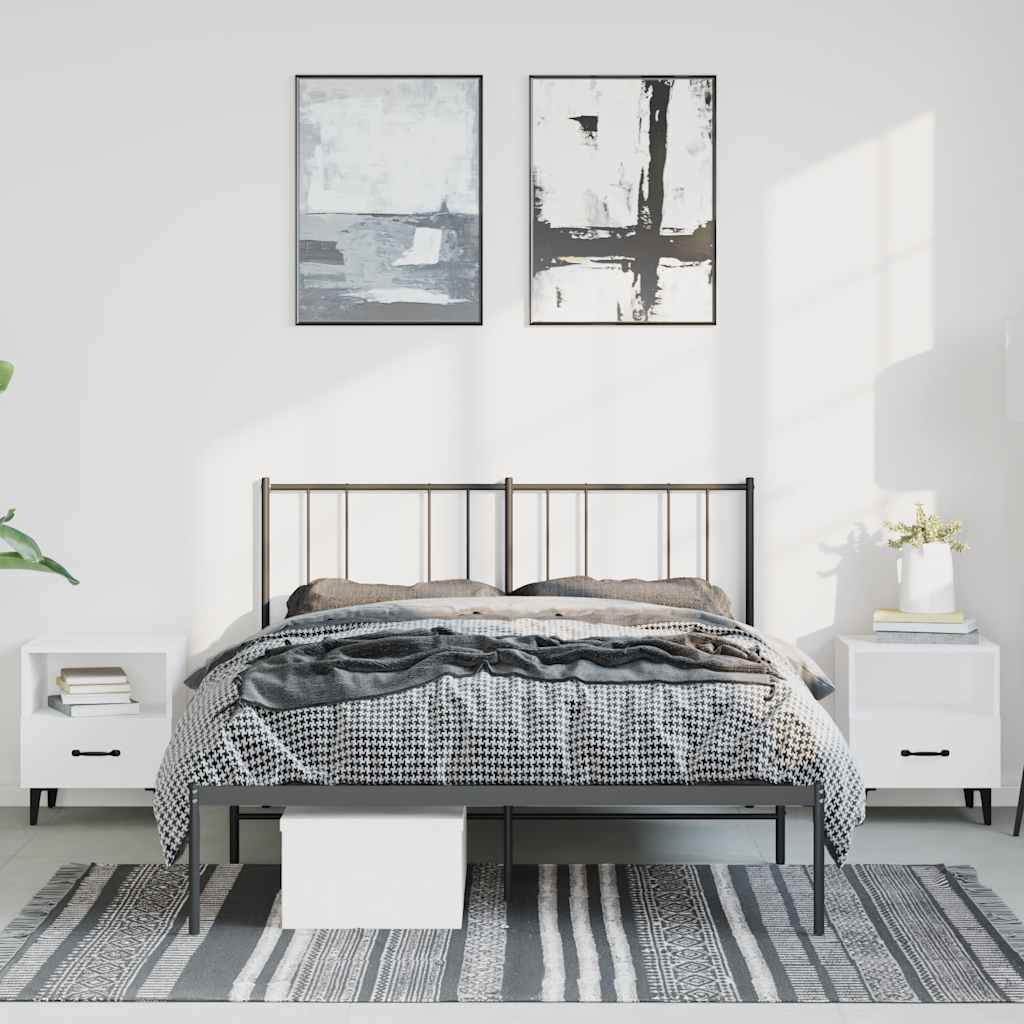 fekete fém ágykeret fejtámlával 135 x 190 cm