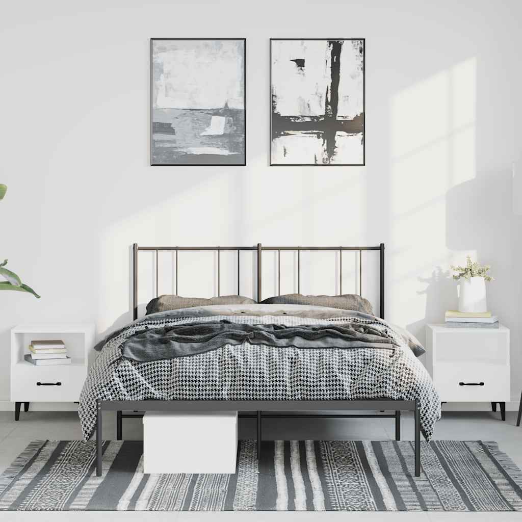 fekete fém ágykeret fejtámlával 150 x 200 cm