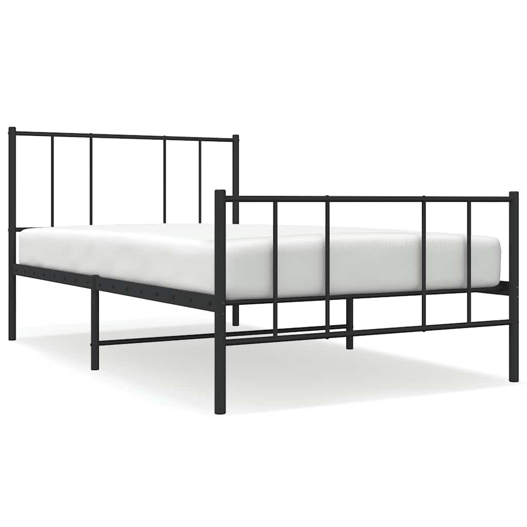 fekete fém ágykeret fej- és lábtámlával 75 x 190 cm