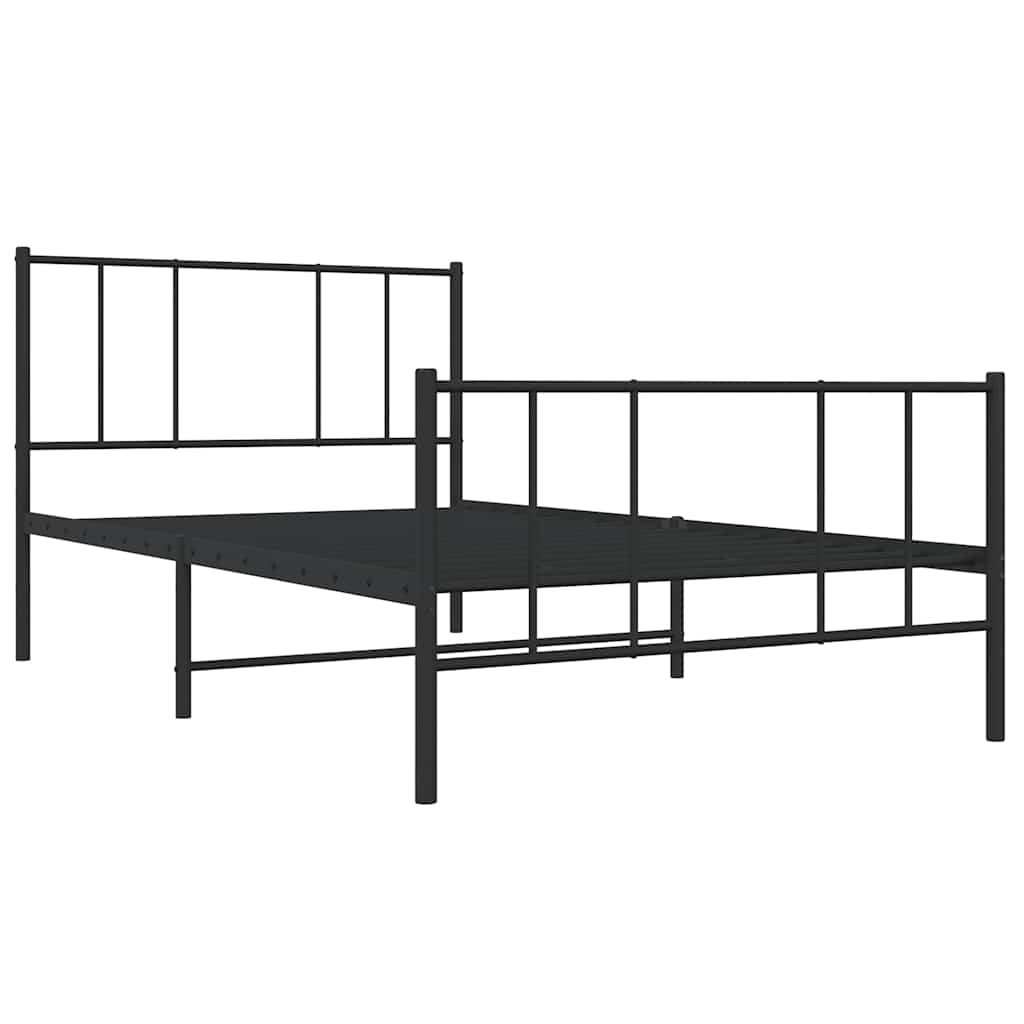 fekete fém ágykeret fej- és lábtámlával 75 x 190 cm