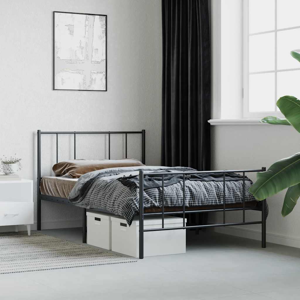 fekete fém ágykeret fej- és lábtámlával 75 x 190 cm