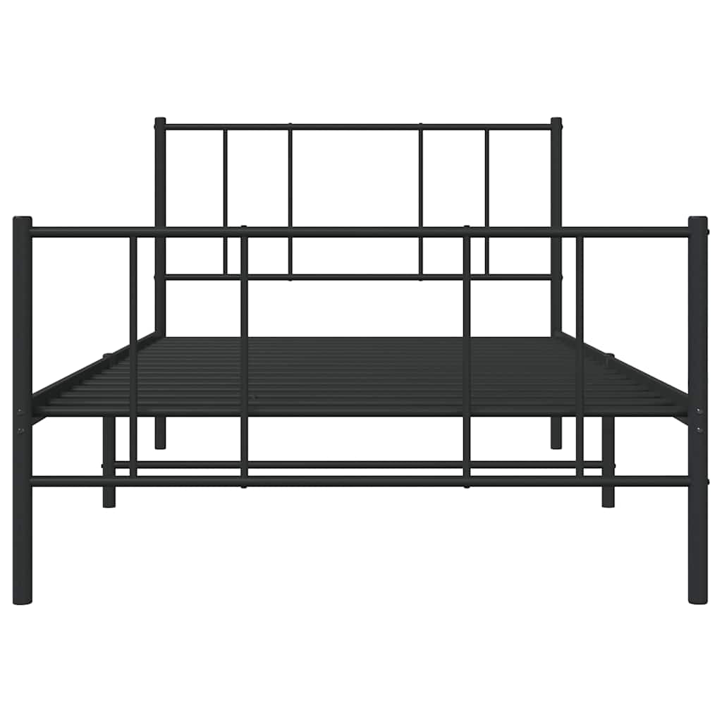 fekete fém ágykeret fej- és lábtámlával 75 x 190 cm