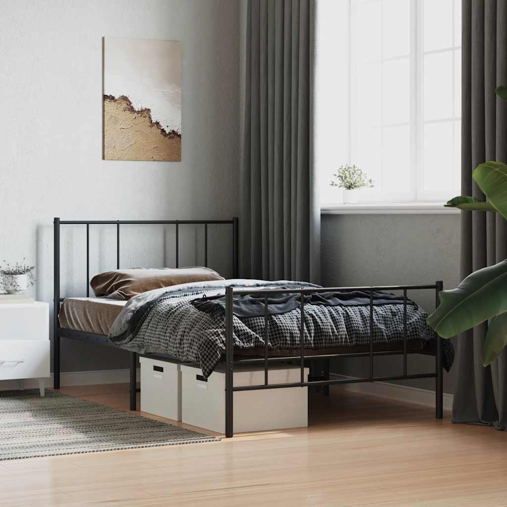 fekete fém ágykeret fej- és lábtámlával 75 x 190 cm