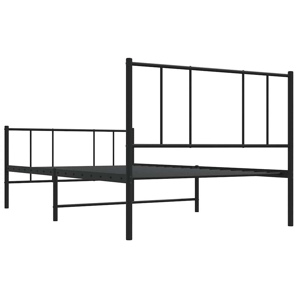 fekete fém ágykeret fej- és lábtámlával 90 x 190 cm