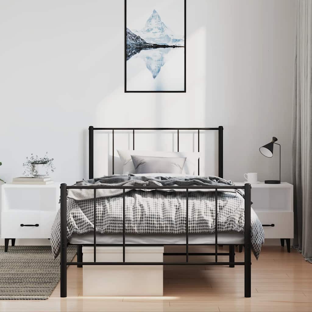 fekete fém ágykeret fej- és lábtámlával 100 x 190 cm