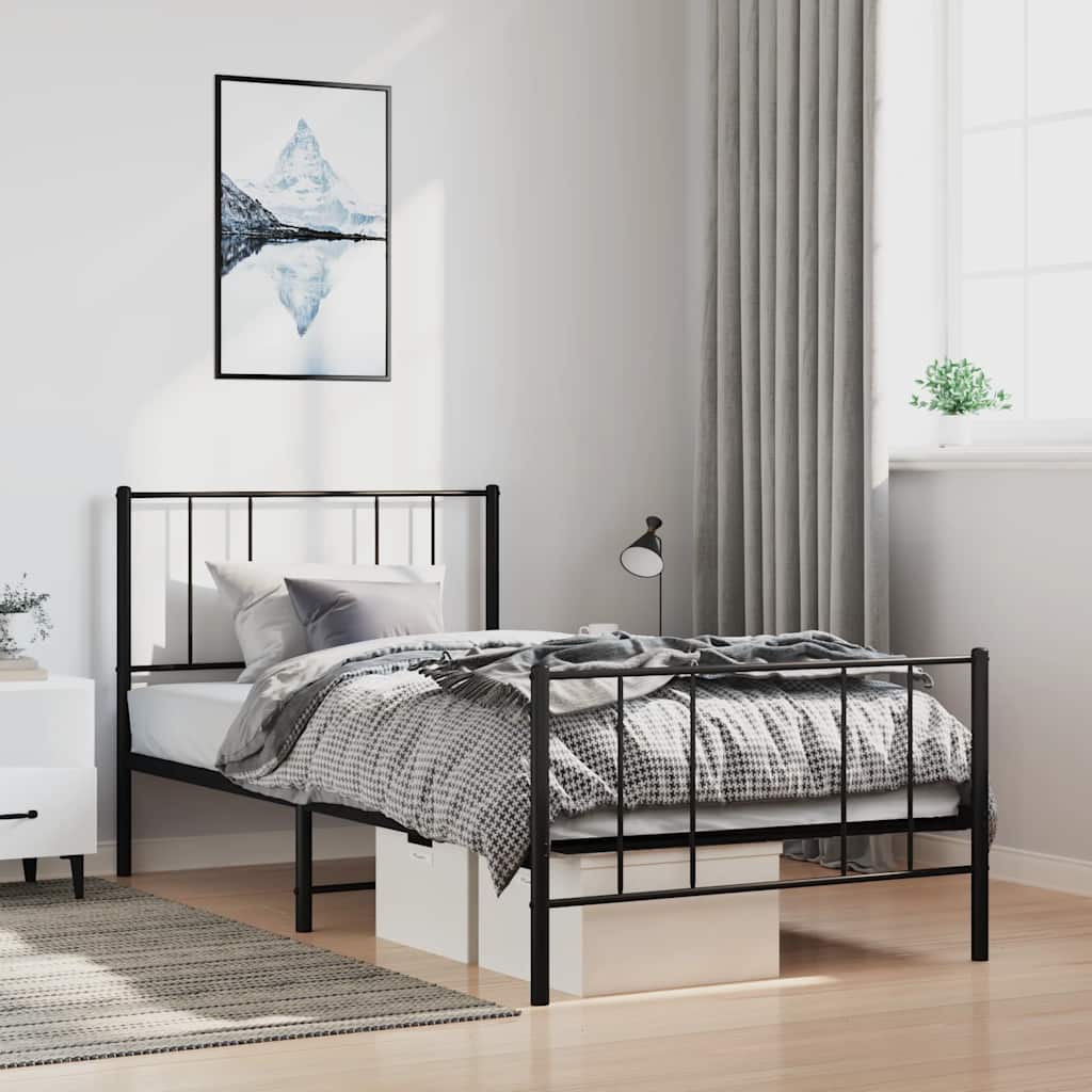 fekete fém ágykeret fej- és lábtámlával 100 x 190 cm