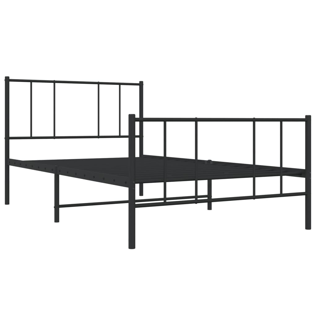 fekete fém ágykeret fej- és lábtámlával 100 x 200 cm