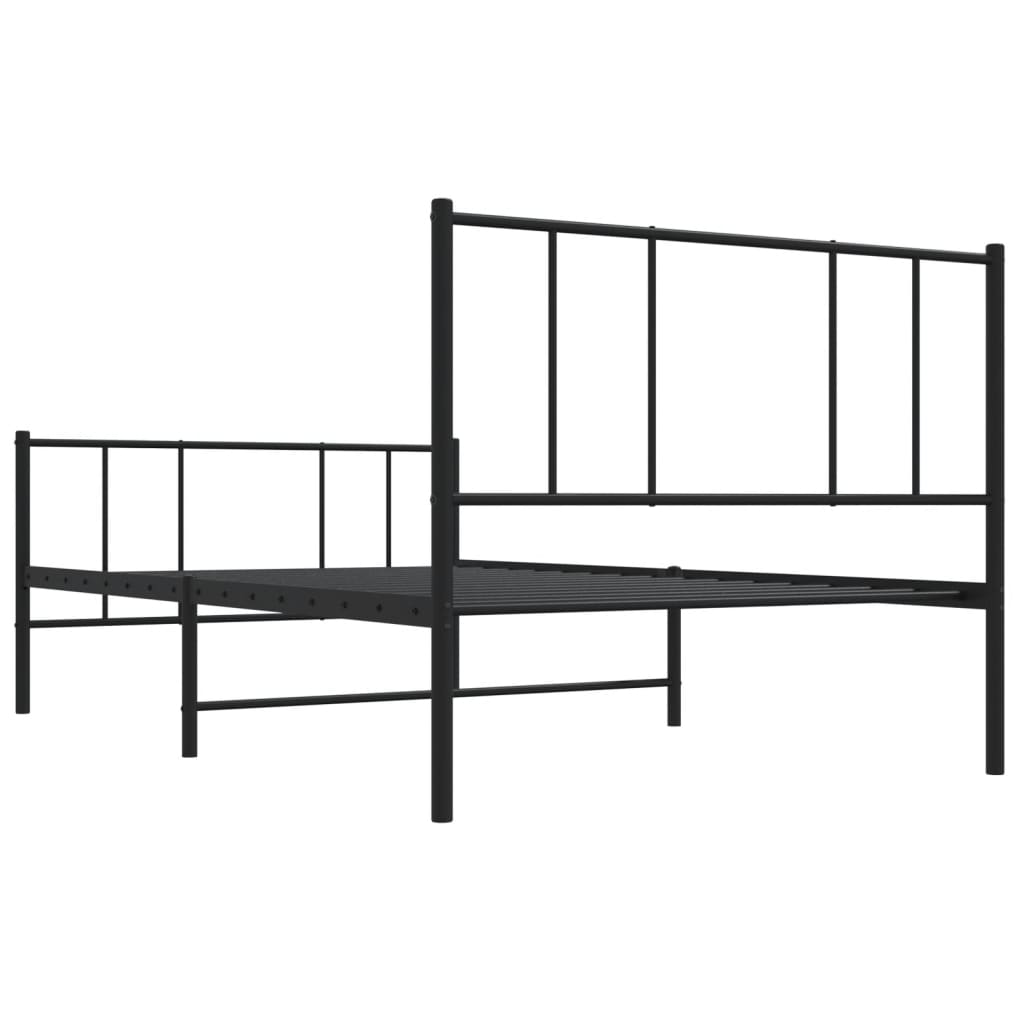 fekete fém ágykeret fej- és lábtámlával 100 x 200 cm