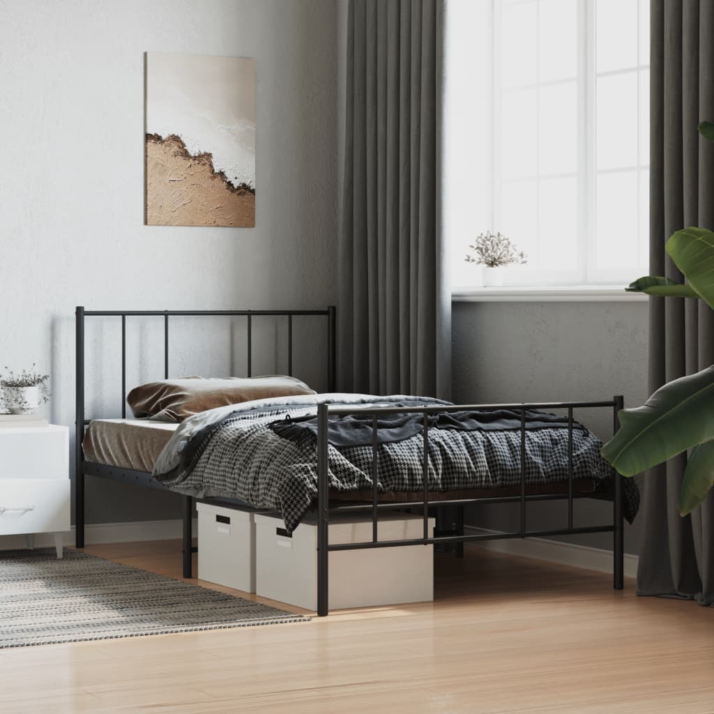 fekete fém ágykeret fej- és lábtámlával 100 x 200 cm