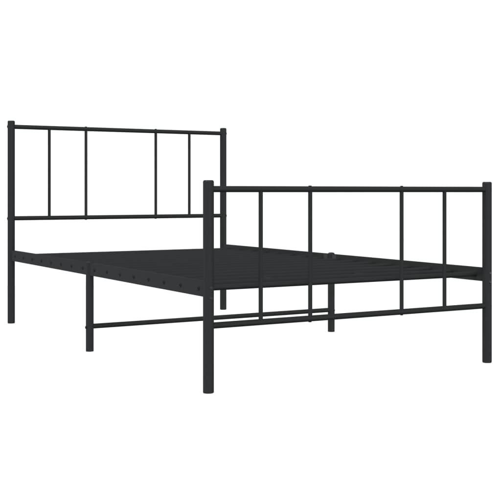 fekete fém ágykeret fej- és lábtámlával 107 x 203 cm