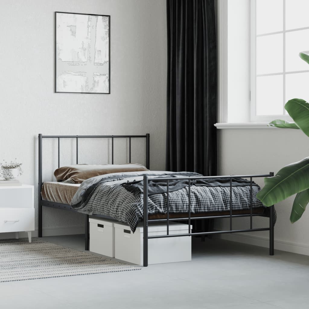 fekete fém ágykeret fej- és lábtámlával 107 x 203 cm
