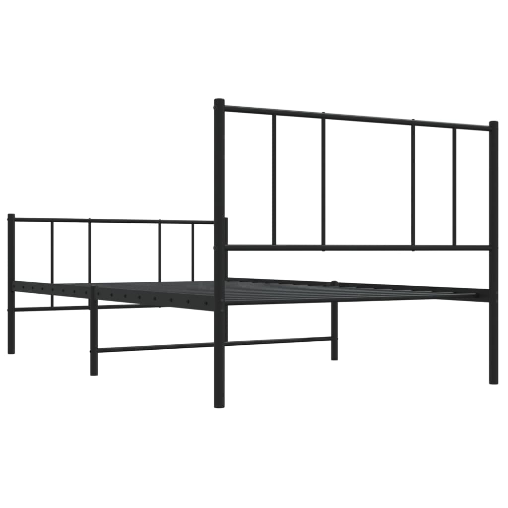 fekete fém ágykeret fej- és lábtámlával 107 x 203 cm