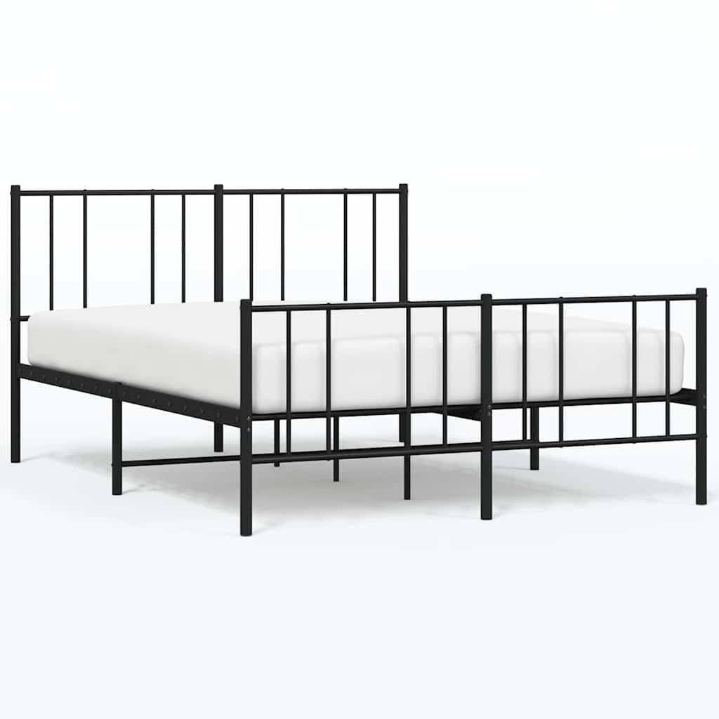 fekete fém ágykeret fej- és lábtámlával 135 x 190 cm