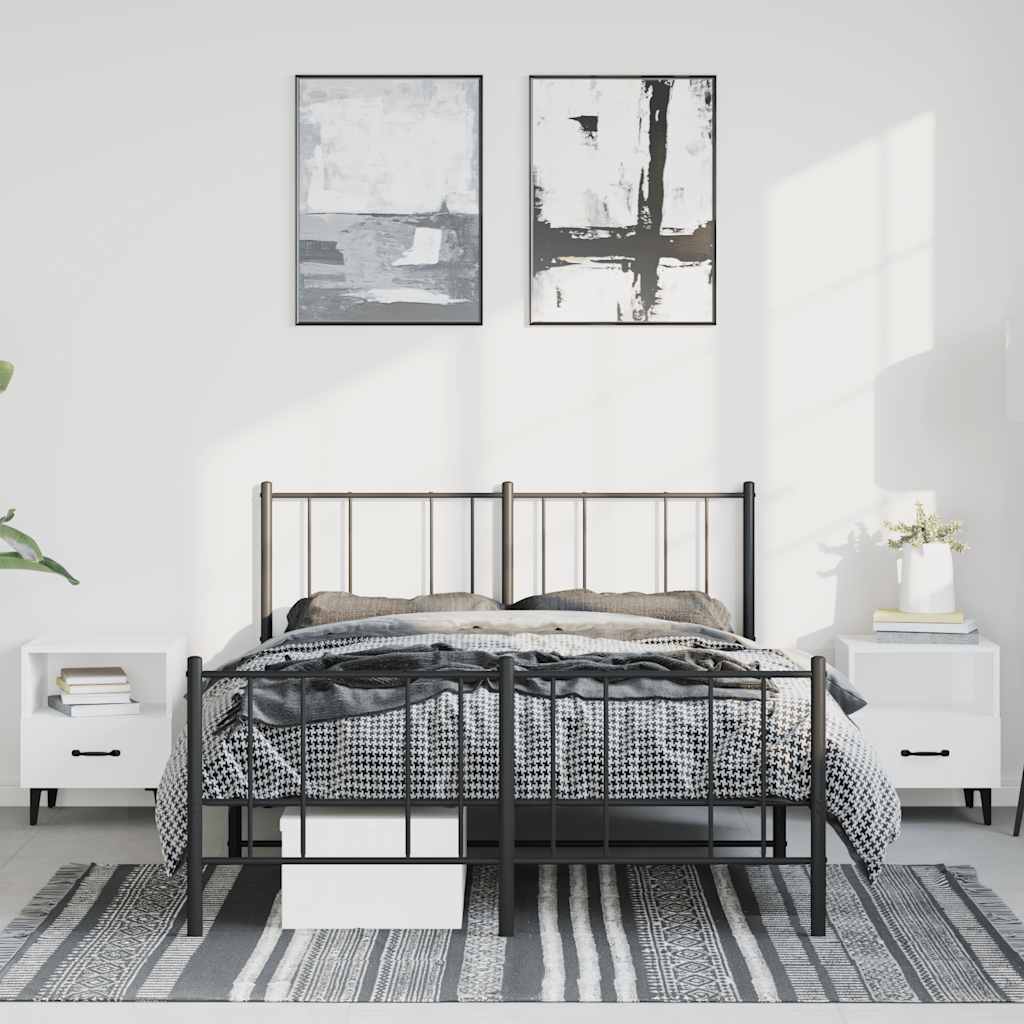fekete fém ágykeret fej- és lábtámlával 135 x 190 cm