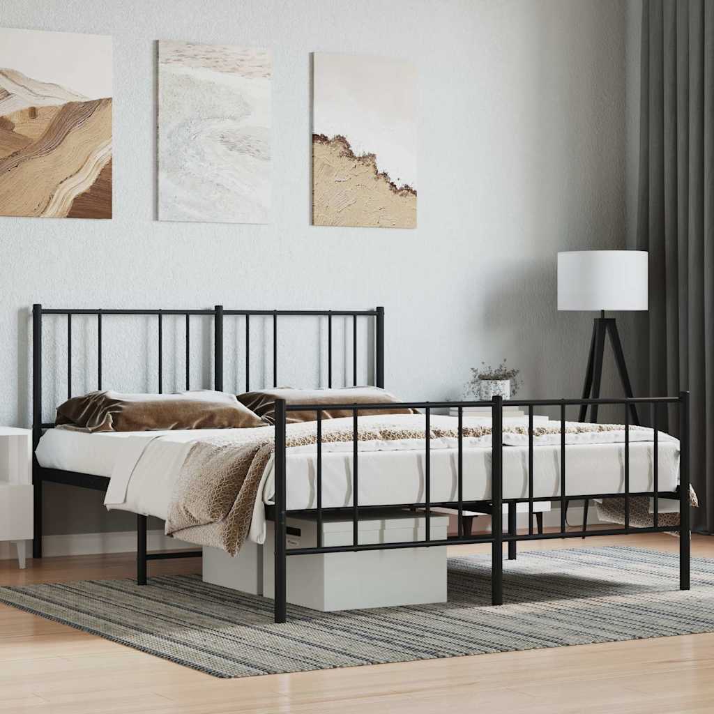 fekete fém ágykeret fej- és lábtámlával 140 x 190 cm