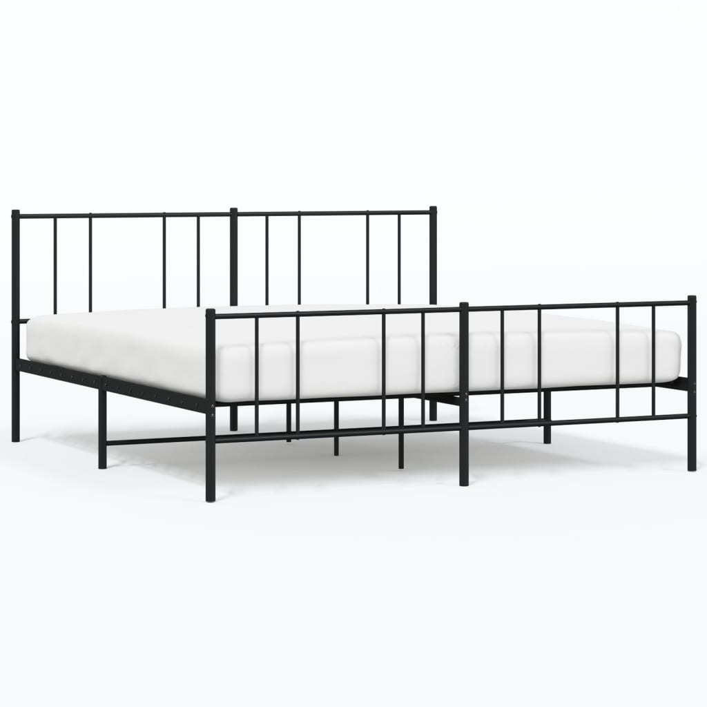 fekete fém ágykeret fej- és lábtámlával 200 x 200 cm