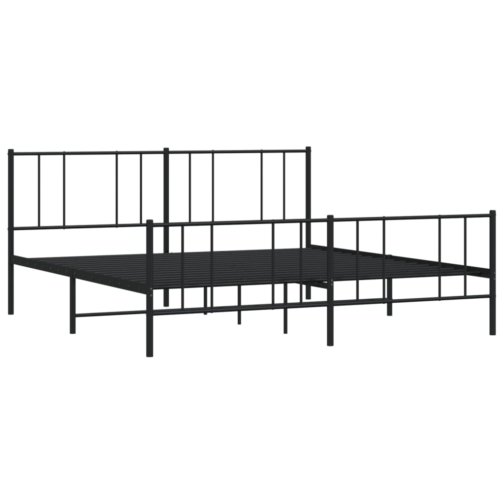 fekete fém ágykeret fej- és lábtámlával 200 x 200 cm