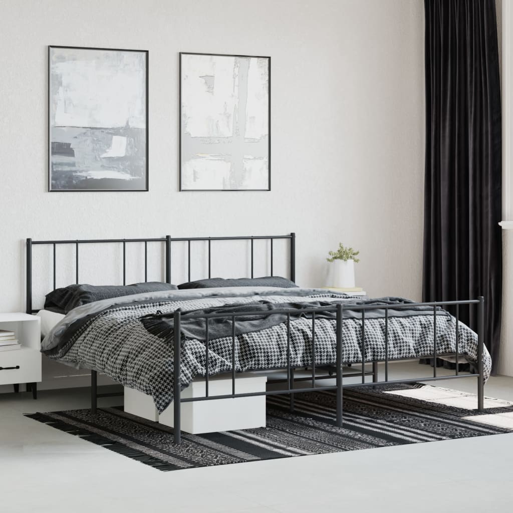 fekete fém ágykeret fej- és lábtámlával 200 x 200 cm